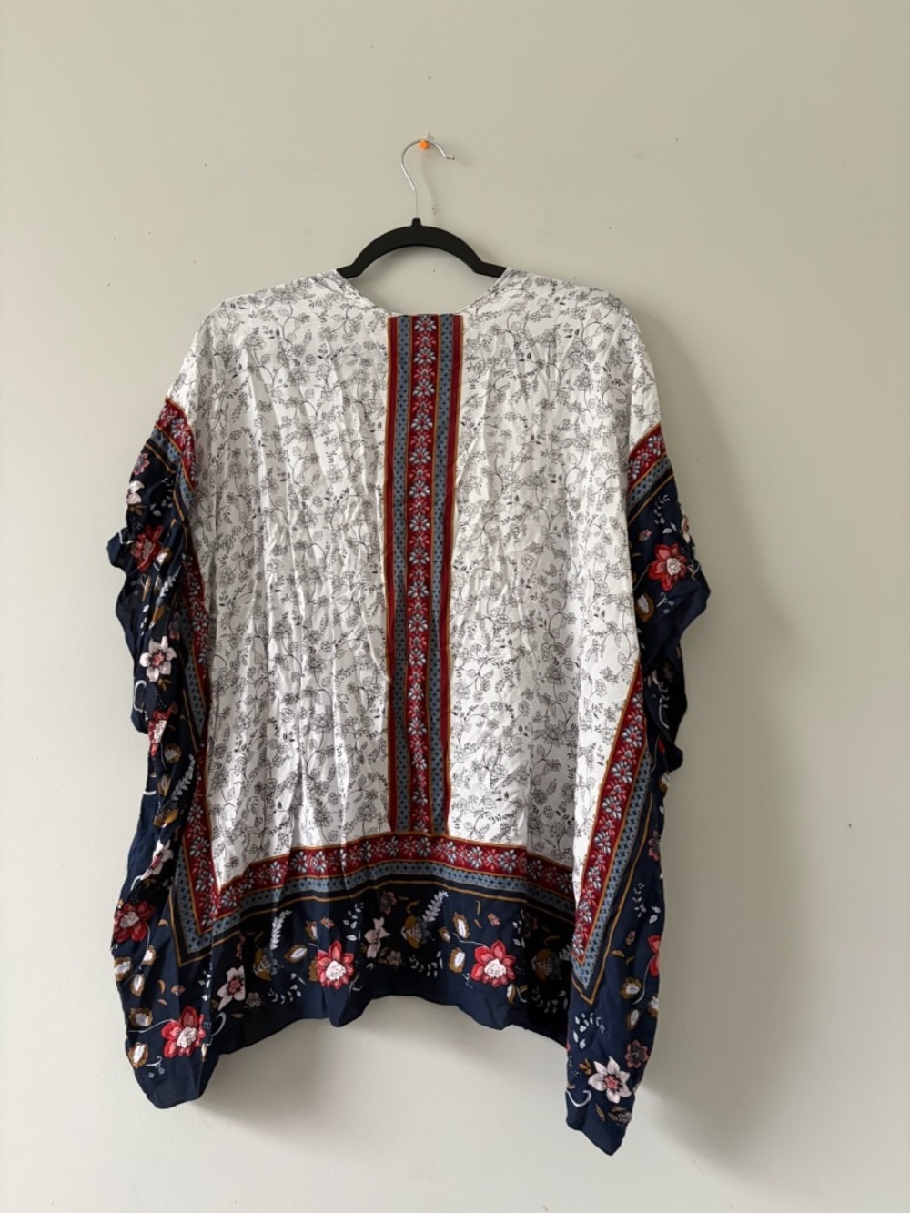 LOFT Navy Blue, White & Red Floral Open Cardigan - Picture 2 of 2